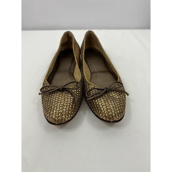 Stuart Weitzman Casino Sequin Ballet Flats Gold 7.5 M Bows - Picture 9 of 9